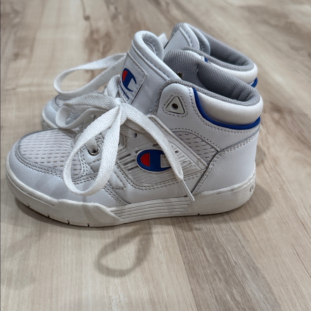 Champion Toddler White and Blue High-Top Sneakers